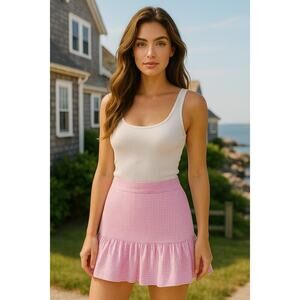 Sam TY Seersucker Ruffle Hem Pink White Stripped Skirt - Size 8